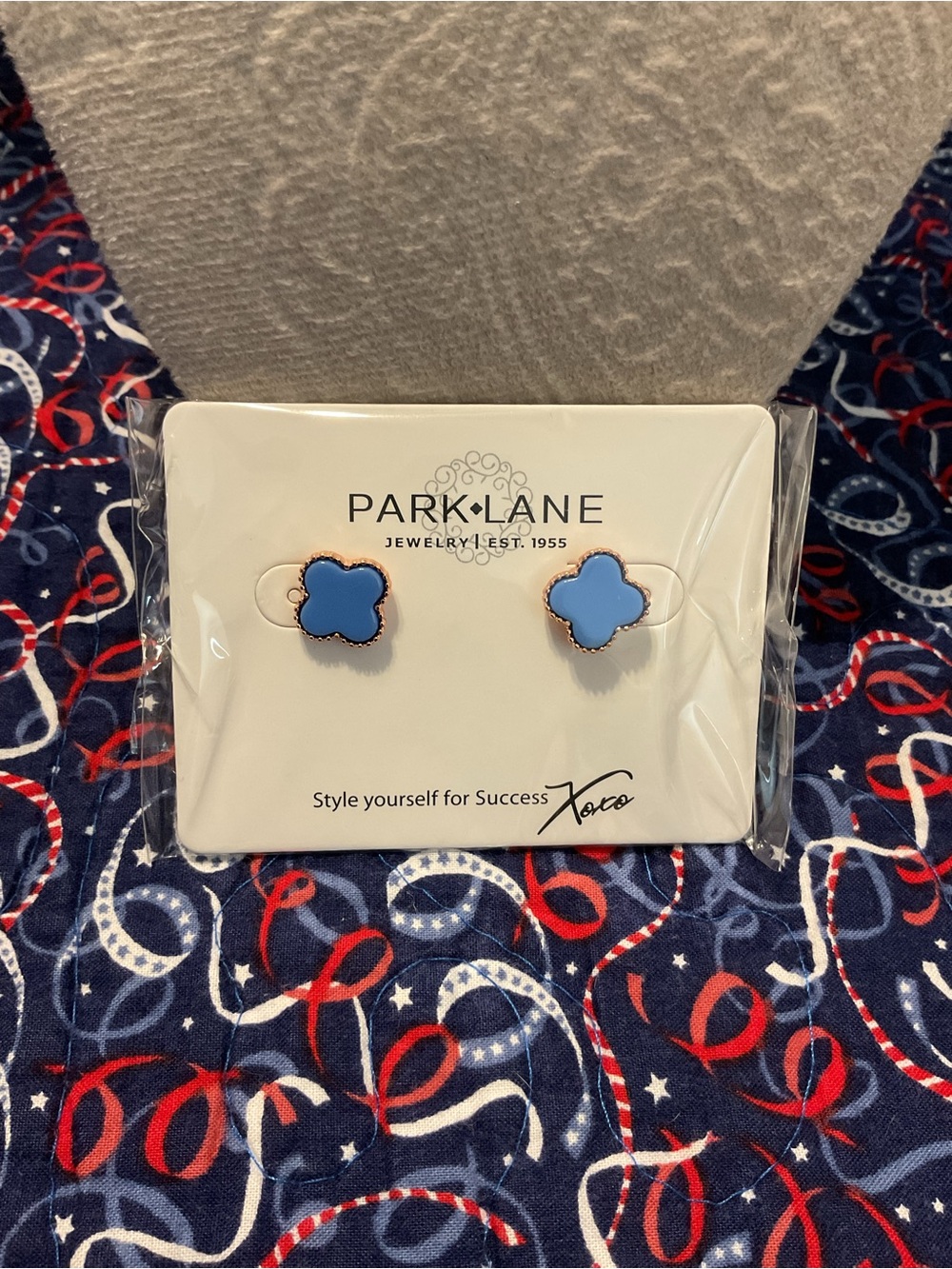 Park Lane Girls Blue Clover Earrings in Gold-Tone